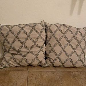 Off white and green throw pillows